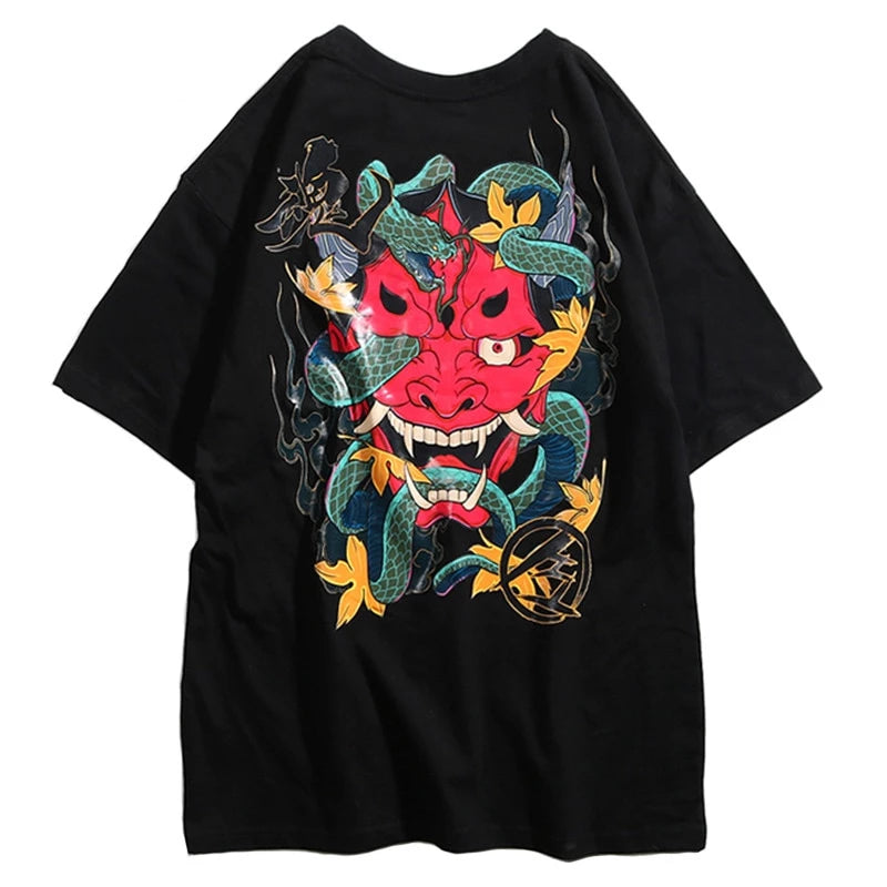 T-Shirt Imprimé Japonais noir avec la figure de Akuma de marque japonaise Gotei vu de dos