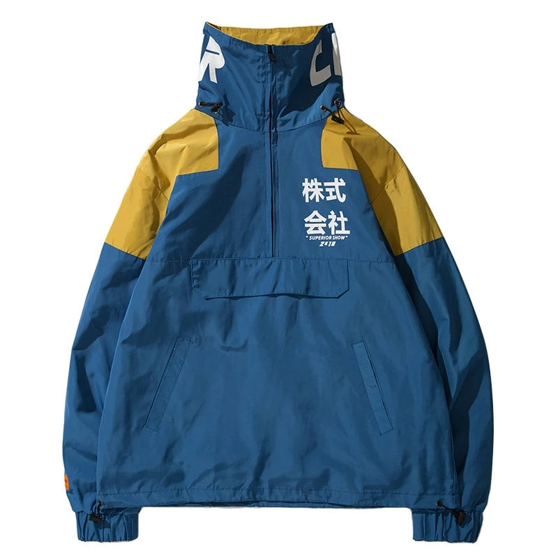 Veste Écriture Japonaise bleue de marque japonaise Gotei vue de face